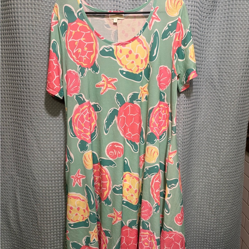 Simply Southern Topsail Turtle Print Tassel Dress.